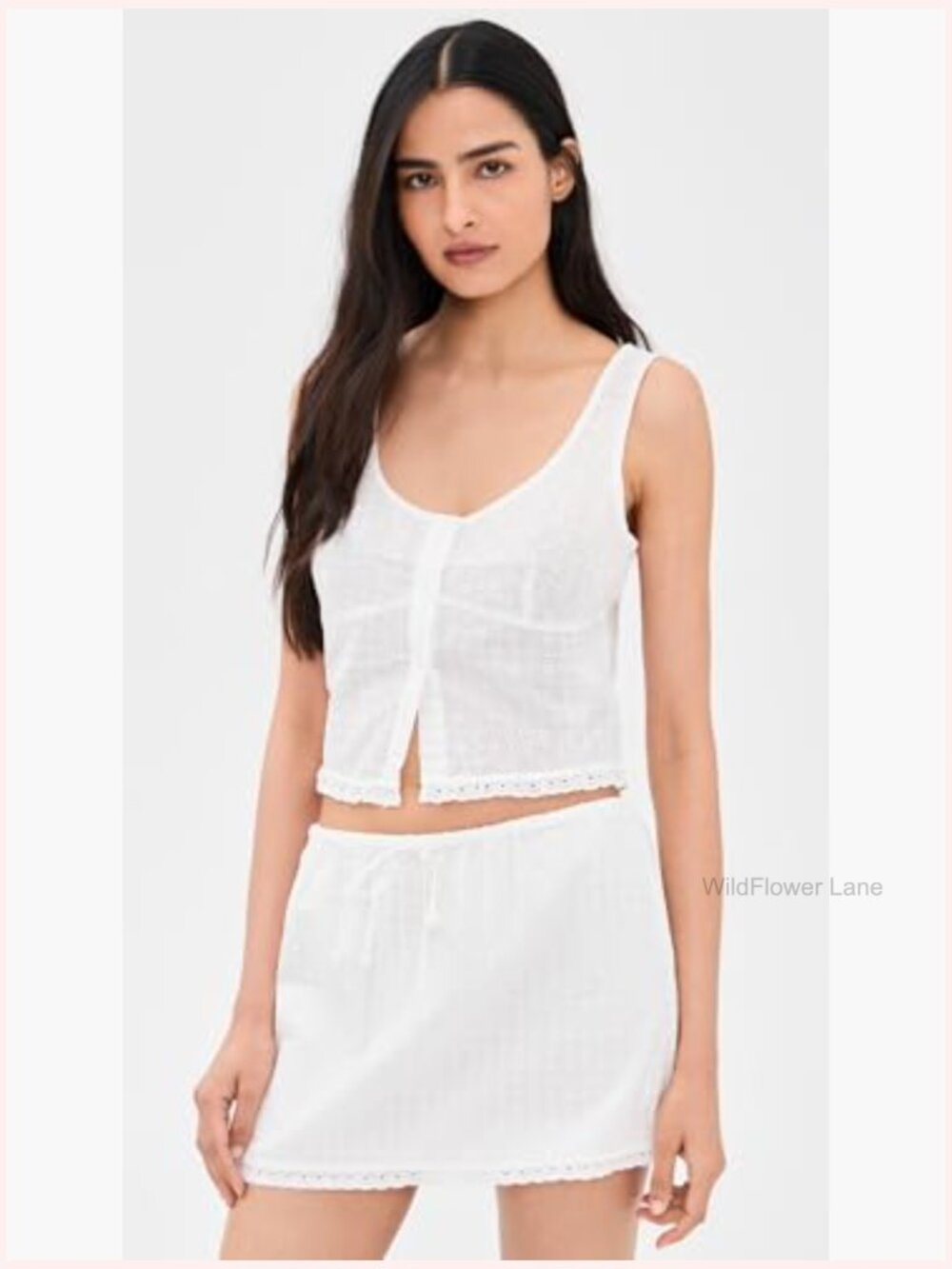 Eyelet Tank Top with Ruffle Trim - Picture 2 of 6